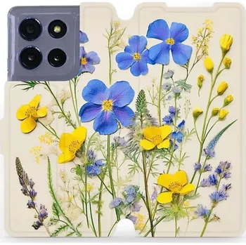 Pouzdro na mobilní telefon Flipové pouzdro Mobiwear - Motorola Moto G86 5G - VP41S Modré a žluté kvítky (Knížkové flip pouzdro, obal, kryt na mobil Motorola Moto G86 5G - VP41S Modré a žluté kvítky, materiál Umělá kůže + TPU - ochrana 360°, stojánek, silikonová vanička, magnetické)