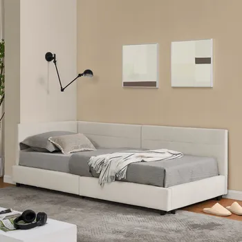 Postel Jednolůžková dřevěná postel Arhatreya 90x200, béžové odstíny