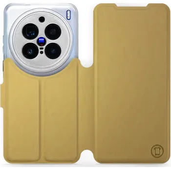 Pouzdro na mobilní telefon Flipové pouzdro Mobiwear - Vivo X200 Pro - Zlatavé a oranžové (Knížkové flip pouzdro, obal, kryt na mobil Vivo X200 Pro - Zlatavé a oranžové, materiál Umělá kůže + TPU - ochrana 360°, stojánek, silikonová vanička, magnetické zavírání)
