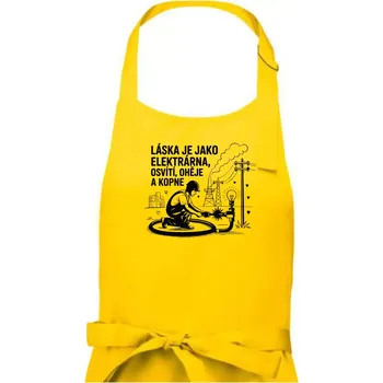 Kuchyňská zástěra Láska je jako elektrárna - Dámská zástěra na vaření - Univerzální velikost ( Žlutá )