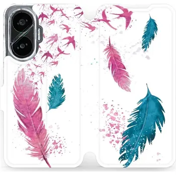 Pouzdro na mobilní telefon Flipové pouzdro Mobiwear - Xiaomi Poco F7 - MR08S Pírka (Knížkové flip pouzdro, obal, kryt na mobil Xiaomi Poco F7 - MR08S Pírka, materiál Umělá kůže + TPU - ochrana 360°, stojánek, silikonová vanička, magnetické zavírání)