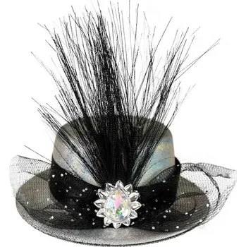 Karnevalový doplněk KARNEVAL Klobouk mini stříbrný s ozdobou (karnevalový doplněk)