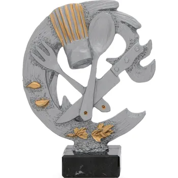 Trofej luxusní se symbolem gastronomie, výška 25 cm, stříbrná/zlatá