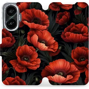 Pouzdro na mobilní telefon Flipové pouzdro Mobiwear - Xiaomi Poco F7 - VP45S Temné červené květy (Knížkové flip pouzdro, obal, kryt na mobil Xiaomi Poco F7 - VP45S Temné červené květy, materiál Umělá kůže + TPU - ochrana 360°, stojánek, silikonová vanička, magnetické zavírání)