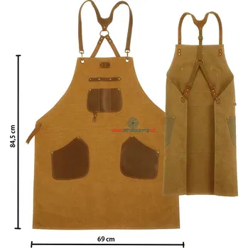 Kuchyňská zástěra Stylová zástěra z hrubého plátna a pravé hovězí kůže