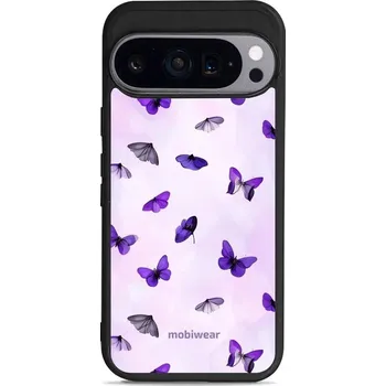 Pouzdro na mobilní telefon Lesklý kryt Mobiwear Glossy - Google Pixel 9 Pro - GP77G Fialoví motýlci (Prémiové lesklé pouzdro, obal, kryt Mobiwear Glossy na mobil Google Pixel 9 Pro - GP77G Fialoví motýlci, materiál Plast + TPU silikon - krytí po všech stranách, neošoupatelný potisk
