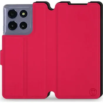 Pouzdro na mobilní telefon Flipové pouzdro Mobiwear Semiš - Motorola Moto G86 5G - Rudé & Černé (Knížkové semišové flip pouzdro, obal, kryt na mobil Motorola Moto G86 5G - Rudé & Černé, materiál semiš + TPU, ochrana 360°, stojánek, silikonová vanička, magnetické zavírání)