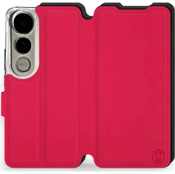 Pouzdro na mobilní telefon Flipové pouzdro Mobiwear Semiš - Vivo V50 Lite - Rudé & Černé (Knížkové semišové flip pouzdro, obal, kryt na mobil Vivo V50 Lite - Rudé & Černé, materiál semiš + TPU, ochrana 360°, stojánek, silikonová vanička, magnetické zavírání)