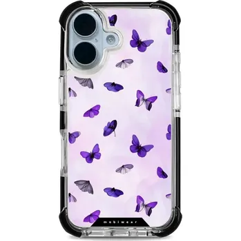 Pouzdro na mobilní telefon Odolný obal Mobiwear MagSafe Elite Bumper - Apple iPhone 17 - DP77D Fialoví motýlci (Odolný kryt, pouzdro, obal Mobiwear Elite Bumper na mobil Apple iPhone 17 - DP77D Fialoví motýlci, materiál Plast + TPU silikon + kov - zesílená ochrana telefonu, podpora