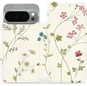 Pouzdro na mobilní telefon Flipové pouzdro Mobiwear - Google Pixel 10 Pro - MD03S Tenké rostlinky s květy (Knížkové flip pouzdro, obal, kryt na mobil Google Pixel 10 Pro - MD03S Tenké rostlinky s květy, materiál Umělá kůže + TPU - ochrana 360°, stojánek, silikonová vanička,)