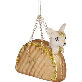 Vánoční dekorace Vánoční Koule pes ve zlaté tašce