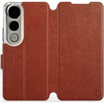 Pouzdro na mobilní telefon Flipové pouzdro Mobiwear - Vivo V50 Lite - Hnědé a oranžové (Knížkové flip pouzdro, obal, kryt na mobil Vivo V50 Lite - Hnědé a oranžové, materiál Umělá kůže + TPU - ochrana 360°, stojánek, silikonová vanička, magnetické zavírání)