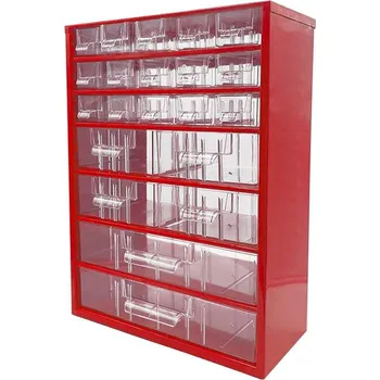 Ukládací skříňka se zásuvkami 306 x 155 x 417 mm, červená, 21 zásuvek