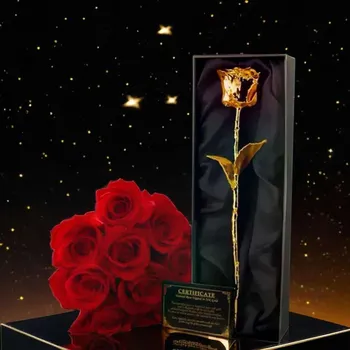 umělá květina Pozlacená růže, černá dárková krabička 49026