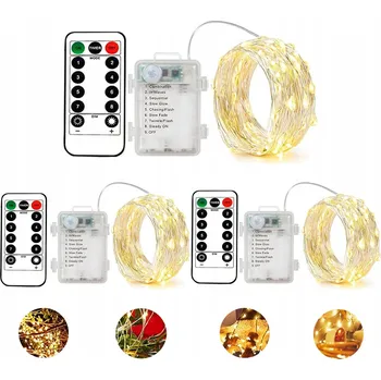 Vánoční dekorace VÁNOČNÍ OSVĚTLENÍ NA STROMEČEK DRÁTKY 5 M NA BATERIE SILNÉ SVĚTLO BÍLÁ TEPLÁ 50 LED