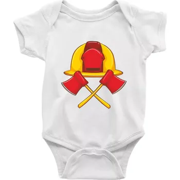Hasičská helma a sekera - Body kojenecké s krátkým rukávem - Krátký r. 3-6 měs ( Bílá )