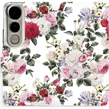 Pouzdro na mobilní telefon Flipové pouzdro Mobiwear - Vivo V50 Lite - MD01S Růže na bílé (Knížkové flip pouzdro, obal, kryt na mobil Vivo V50 Lite - MD01S Růže na bílé, materiál Umělá kůže + TPU - ochrana 360°, stojánek, silikonová vanička, magnetické zavírání)