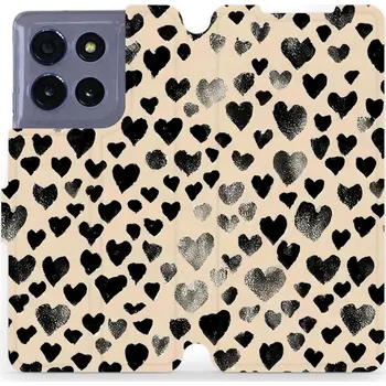 Pouzdro na mobilní telefon Flipové pouzdro Mobiwear - Motorola Moto G86 5G - VA51S Černá srdíčka (Knížkové flip pouzdro, obal, kryt na mobil Motorola Moto G86 5G - VA51S Černá srdíčka, materiál Umělá kůže + TPU - ochrana 360°, stojánek, silikonová vanička, magnetické zavírání)