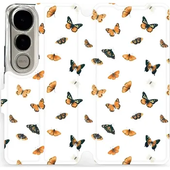 Pouzdro na mobilní telefon Flipové pouzdro Mobiwear - Vivo V50 Lite - VP77S Oranžoví motýlci (Knížkové flip pouzdro, obal, kryt na mobil Vivo V50 Lite - VP77S Oranžoví motýlci, materiál Umělá kůže + TPU - ochrana 360°, stojánek, silikonová vanička, magnetické zavírání)