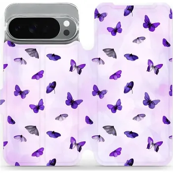 Pouzdro na mobilní telefon Flipové pouzdro Mobiwear - Google Pixel 10 Pro XL - VP76S Fialoví motýlci (Knížkové flip pouzdro, obal, kryt na mobil Google Pixel 10 Pro XL - VP76S Fialoví motýlci, materiál Umělá kůže + TPU - ochrana 360°, stojánek, silikonová vanička, magnetické zavírá