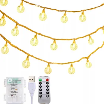 Vánoční dekorace VÁNOČNÍ OSVĚTLENÍ NA STROMEČEK KULIČKY NA BATERIE DÁLKOVÉ OVLÁDÁNÍ 8 REŽIMŮ TEPLÁ BÍLÁ 100 LED