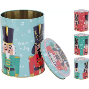 Dóza na potraviny Vánoční dóza Louskáček, kovová, různé motivy, výška: 140 mm, průměr: 105 mm