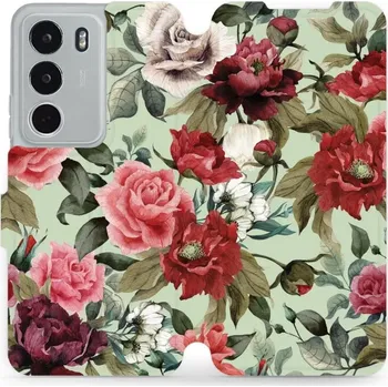 Pouzdro na mobilní telefon Flipové pouzdro Mobiwear - Realme C71 - MD06P Růže a květy na světle zelené (Knížkové flip pouzdro, obal, kryt na mobil Realme C71 - MD06P Růže a květy na světle zelené, materiál Umělá kůže + TPU - ochrana 360°, stojánek, silikonová vanička, magnetické)
