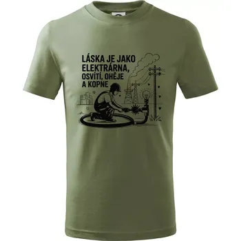 Chlapecké tričko Láska je jako elektrárna - Tričko dětské bavlněné - 104-110cm / 3-4 roky ( Khaki )