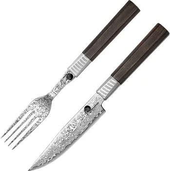 Kuchyňský nůž Prémiová sada damaškového nože a vidličky Dellinger Damascus VG-10