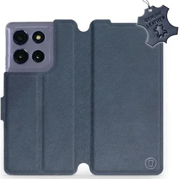 Pouzdro na mobilní telefon Kožené flip pouzdro Mobiwear - Motorola Moto G86 5G - Modré (Kožené knížkové pouzdro, obal, kryt na mobil Motorola Moto G86 5G, Modré, materiál Genuine Leather, ochrana 360°, stojánek, silikonová vanička, magnetické zavírání)