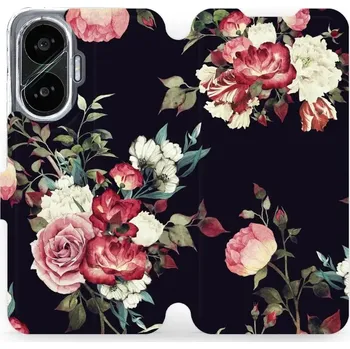 Pouzdro na mobilní telefon Flipové pouzdro Mobiwear - Xiaomi Poco F7 - VD11P Růže na černé (Knížkové flip pouzdro, obal, kryt na mobil Xiaomi Poco F7 - VD11P Růže na černé, materiál Umělá kůže + TPU - ochrana 360°, stojánek, silikonová vanička, magnetické zavírání)