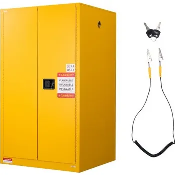 Rozvaděč Hořlavá skříň VEVOR, 96,4 x 86,4 x 165,1 cm, 65 galonů hořlavá skladovací skříň s nastavitelnou policí, protipožární skříně z válcované a pozinkované oceli, pro komerční, průmyslové a domácí použití, žlutá