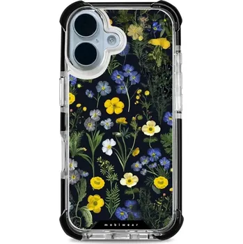 Pouzdro na mobilní telefon Odolný obal Mobiwear MagSafe Elite Bumper - Apple iPhone 17 - D004D Kvítky v černé (Odolný kryt, pouzdro, obal Mobiwear Elite Bumper na mobil Apple iPhone 17 - D004D Kvítky v černé, materiál Plast + TPU silikon + kov - zesílená ochrana telefonu, podpora)