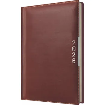 Diář Týdenní diář A5 2026, knižní, ražená hnědá obálka