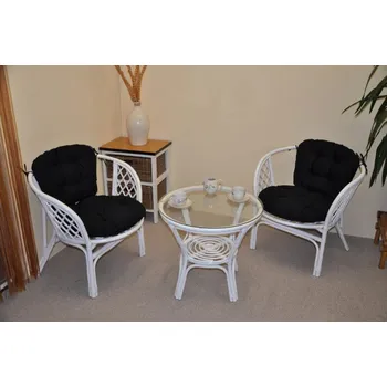 Zahradní sestava Ratanový set BAHAMA 2+1 bílý polstry černé