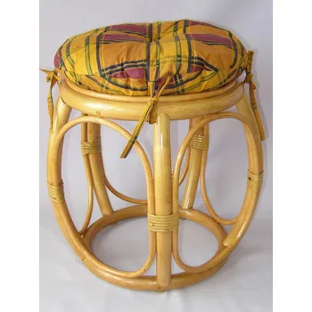 Taburet Ratanová taburetka široká medová polstr okrový