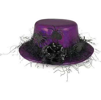 Karnevalový doplněk KARNEVAL Klobouk mini fialový s pavouky (karnevalový doplněk)