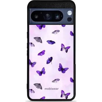 Pouzdro na mobilní telefon Lesklý kryt Mobiwear Glossy - Google Pixel 8 Pro - GP77G Fialoví motýlci (Prémiové lesklé pouzdro, obal, kryt Mobiwear Glossy na mobil Google Pixel 8 Pro - GP77G Fialoví motýlci, materiál Plast + TPU silikon - krytí po všech stranách, neošoupatelný potisk