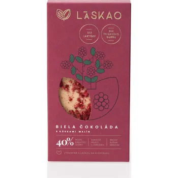 Čokoláda 1 40% Bílá čokoláda 75g s kousky malin LASKAO