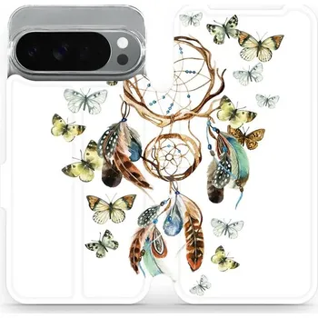 Pouzdro na mobilní telefon Flipové pouzdro Mobiwear - Google Pixel 10 Pro XL - M001P Lapač a motýlci (Knížkové flip pouzdro, obal, kryt na mobil Google Pixel 10 Pro XL - M001P Lapač a motýlci, materiál Umělá kůže + TPU - ochrana 360°, stojánek, silikonová vanička, magnetické zavírá