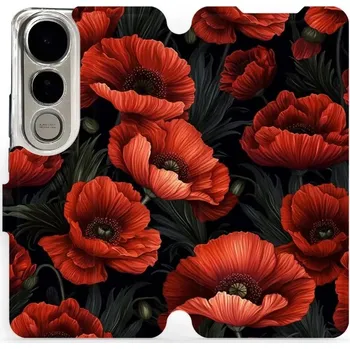 Pouzdro na mobilní telefon Flipové pouzdro Mobiwear - Vivo V50 Lite - VP45S Temné červené květy (Knížkové flip pouzdro, obal, kryt na mobil Vivo V50 Lite - VP45S Temné červené květy, materiál Umělá kůže + TPU - ochrana 360°, stojánek, silikonová vanička, magnetické zavírání)