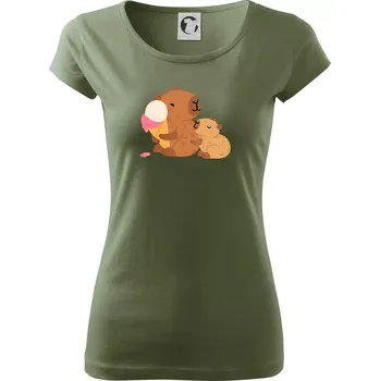 Dámské tričko Kapybara se zmrzlinou - Dámské triko Pure - XS ( Khaki )