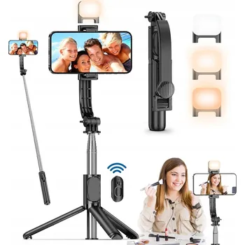 Selfie tyč SELFIE TYČ S LED SVĚTLEM, BLUETOOTH OVLADAČEM, 3 REŽIMY SVĚTLA A OTOČNÁ O 360 STUPŇŮ