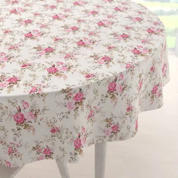 ubrus Dekorační kulatý ubrus PML-107 Růžové růžičky na bílém Ø 100 cm