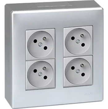 Elektrická zásuvka Nástěnný box S500, 4x zásuvka 250V, bez kabelu, povrch hliník