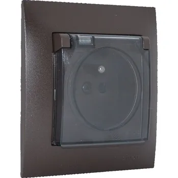 Elektrická zásuvka Zásuvka 1x 250V/16A pod omítku, krytí IP44, Simon 54, rámeček a krytka v hnědé matné barvě