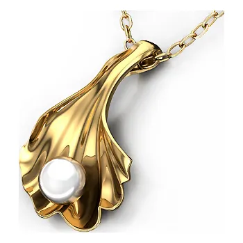 Náhrdelník Zlatý přívěs - FLOWER and PEARL Bílá / Akoya 6 mm