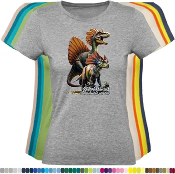 Dámské tričko damske-levne-bavlnene-tricko-digitalni-potisk-dinosaurus-dilophosaurus Barva: Grey melange - šedá směs, velikost: XL