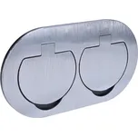 Vestavná podlahová dvojzásuvka, kulaté víčko, 2x 230V, krytí IP55, povrch broušený hliník + instalační krabice