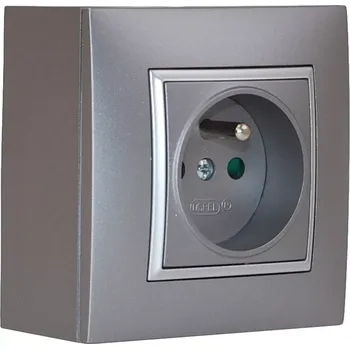 Elektrická zásuvka Zásuvka na zeď, 2x 250V/16A, šedé metalizované barvy, bez kabelu